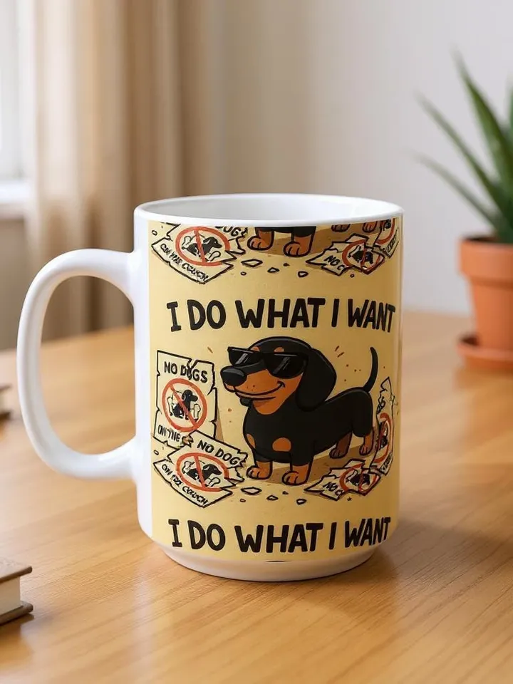 Whimsical Dachshund Dog Lover Ceramic Mug,I Do What I Want, Gift for Pet Owners, Coffee Cup, Cute Dog Mug, Animal Lovers, Gift For Dog Mom