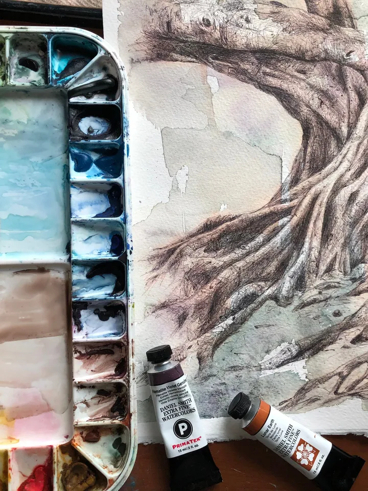 Original Watercolor Painting Tree Artwork Forest Painting