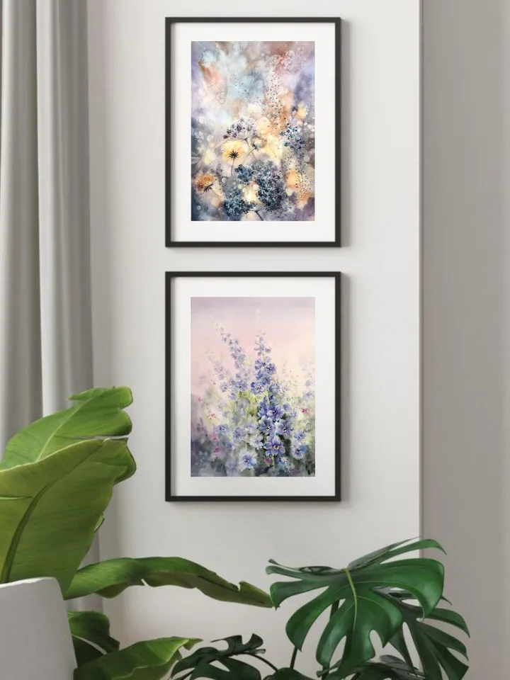 Wildflowers Painting Set of 2 Prints Flowers Watercolor Wall Art Floral Prints Flower Poster