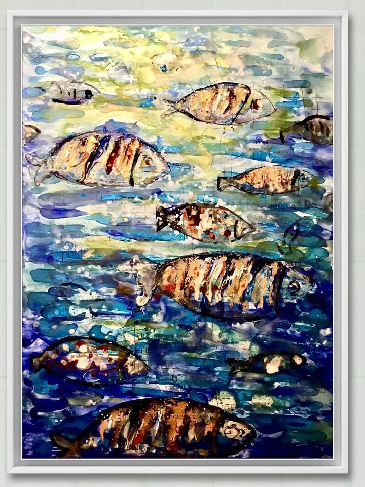 The undersea harmony,poster from original mix media artwork on yupo paper,alcohol inks,watercolor,glass paints ,unique handpainted artwork.