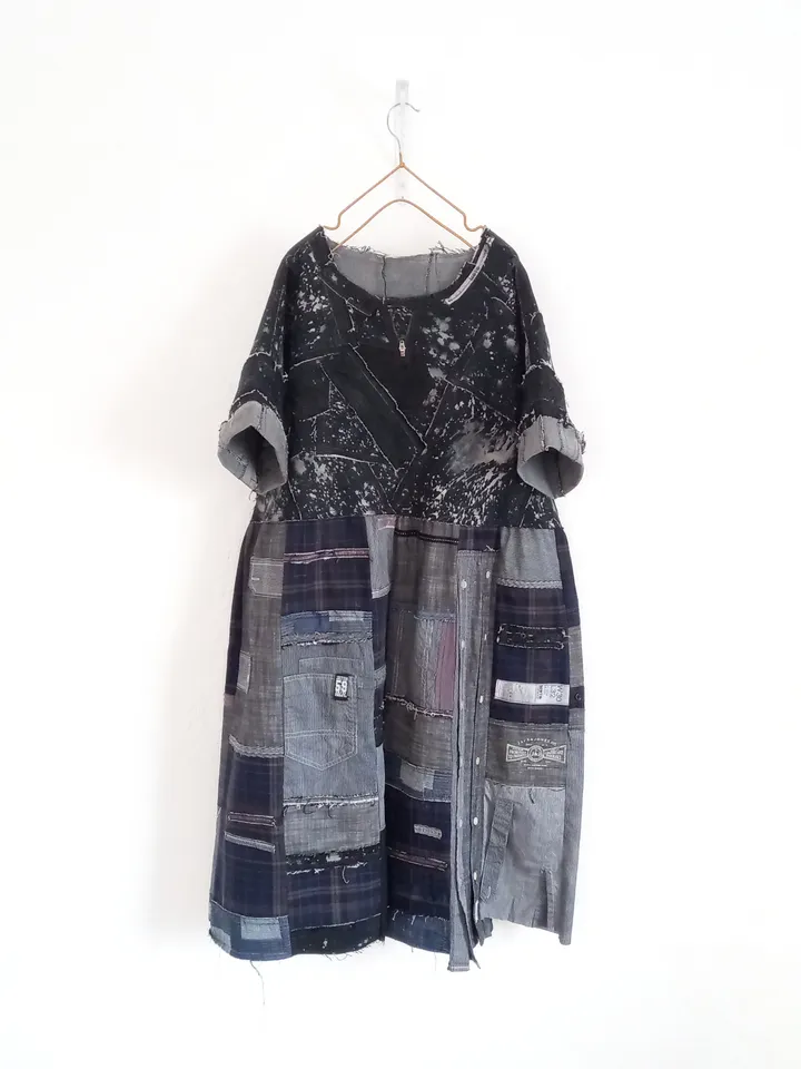 Boho black denim dress by recycled jeans and shirts