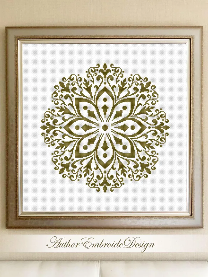 Flower mandala cross stitch pattern PDF instant download Mandala ornament cross stitch chart, Monochrome mandala pattern digital PDF #M279