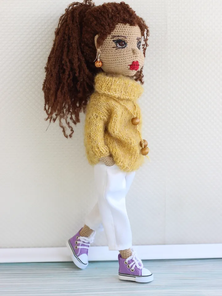 Amigurumi doll, Handmade crochet doll in clothes, Waldorf doll, Exclusive gift for a girl, Eco friendly natural doll