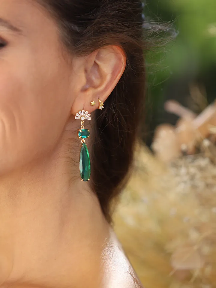 Art Deco Wedding Earrings, Emerald Green Boho Bridal Earrings, Swarovski Crystal Statement Wedding Earrings, Gatsby Earrings, Bridal Jewelry