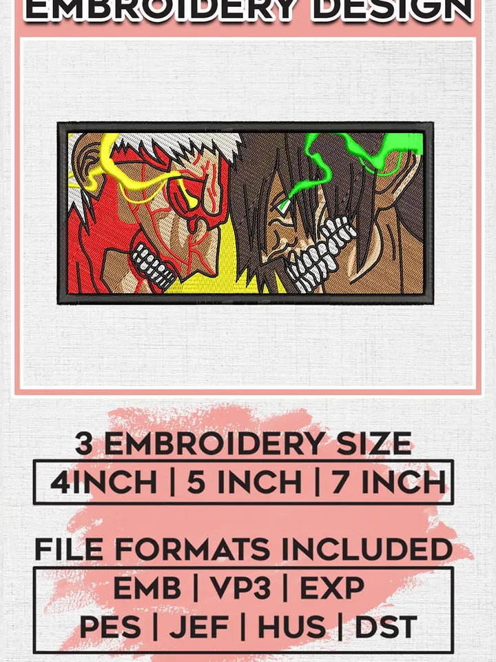 Attack on Titan, Reiner vs Eren Embroidery Files, Anime Inspired Embroidery Design, Machine Embroidery Design EMB_ANIME_248