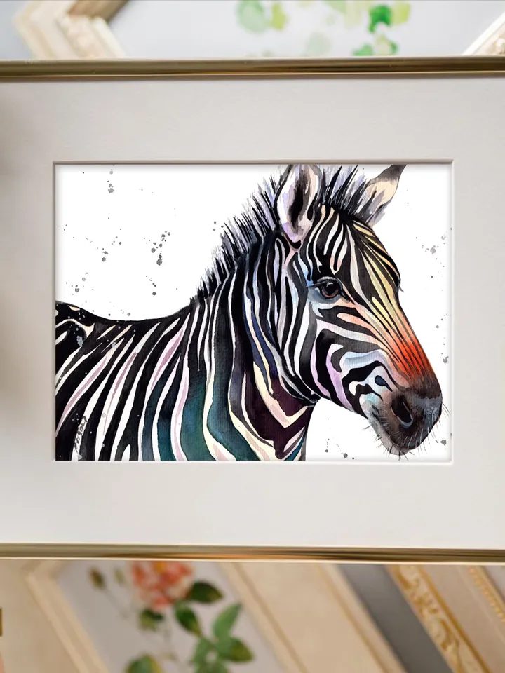 Zebra original watercolor, animal painting, wall decor, 7x10 in room art for wild animals lovers by Anne Gorywine