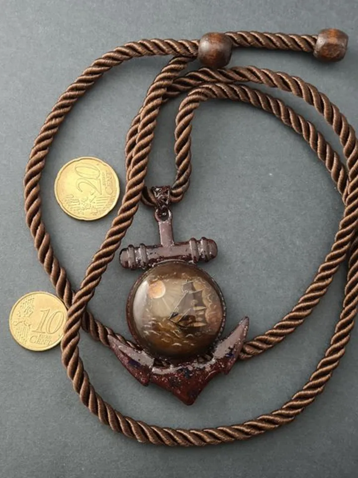 The ship and the moon Labradorite gemstone pendant Miniature painting Necklace