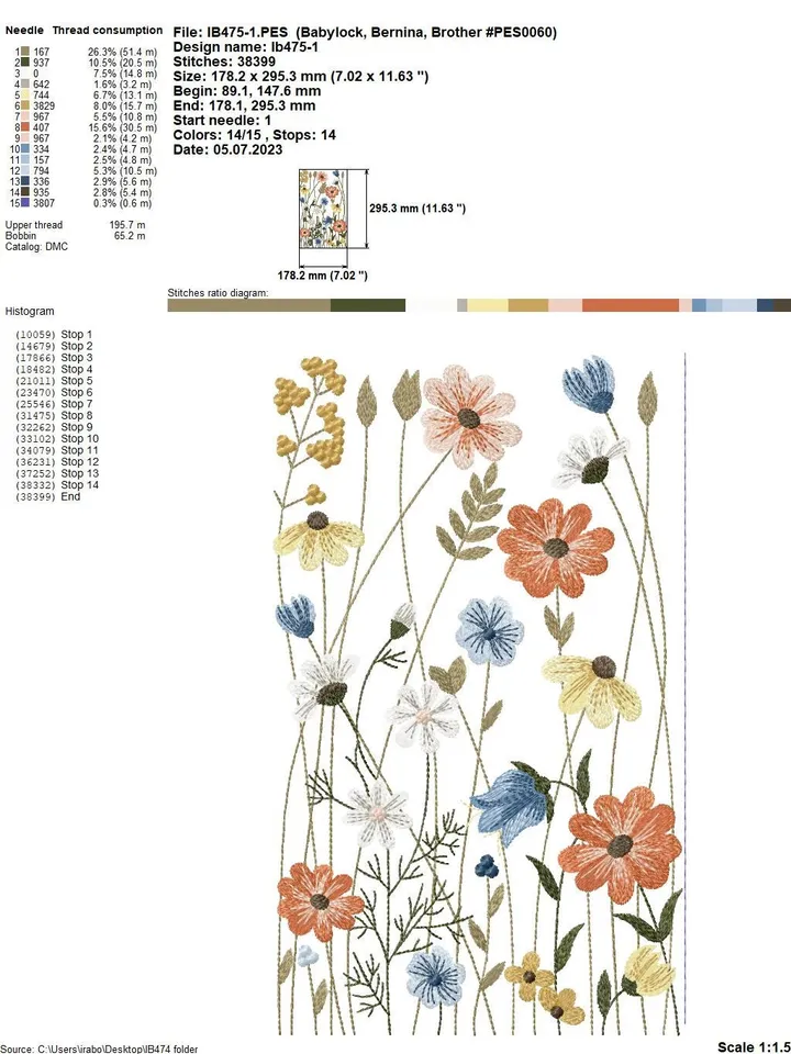 Machine embroidery design wildflowers and herbs