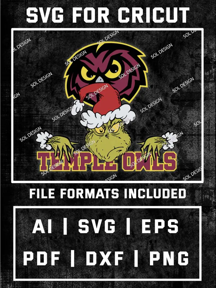 Grinch Temple Owls SVG, NCAA SVG Design, NCAA Temple Owls SVG, NCAA Owls Cricut, Christmas Svg, Grinch svg, Digital Download