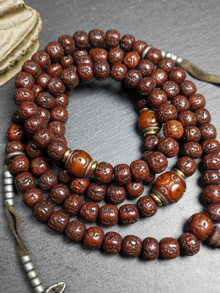Gandhanra Old Tibetan Rosary Beads,9mm Rudraksha Beads Mala Necklace,Prayer Beads, Circumference 90cm