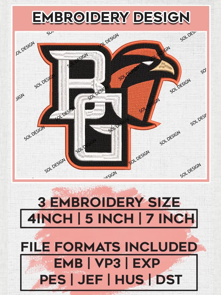 Bowling Green Falcons Logo Machine Embroidery Design, NCAA Bowling Green Falcons Embroidery Design Design files, NCAA Embroidery Designs, NCAA Machine Embroidery Designs, Digital Download