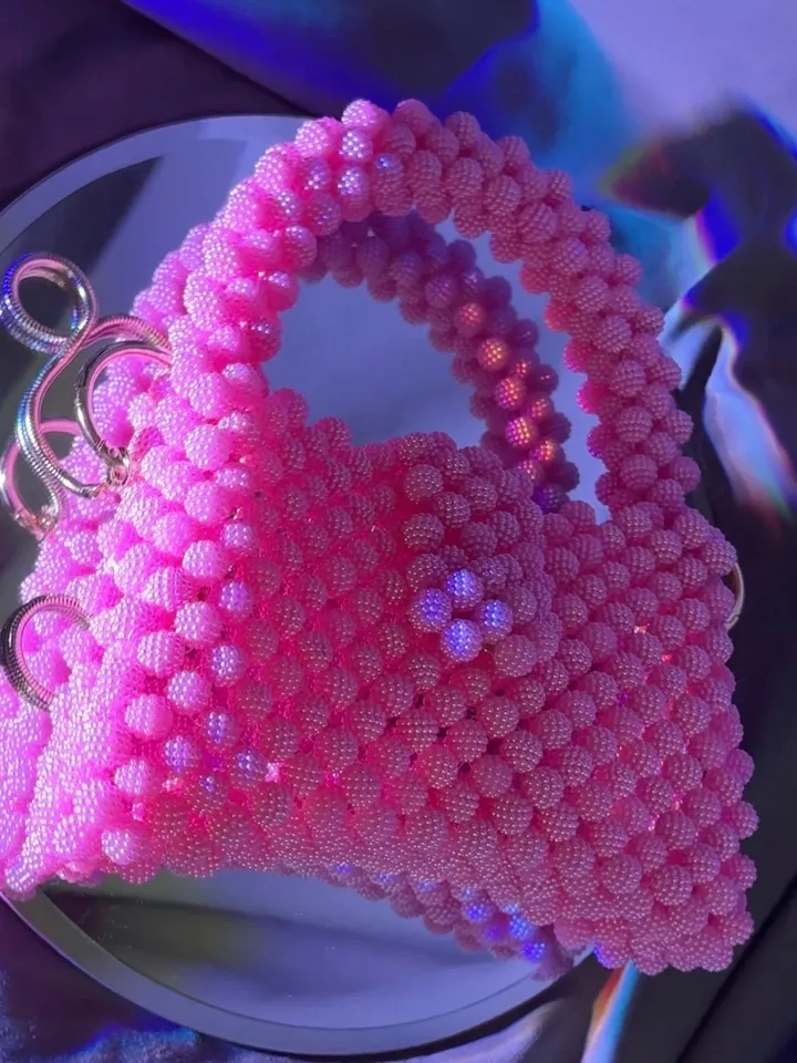 Beaded bag weave pattern PDF and video tutorial, small crystal handbag, bridesmaid purse, woven crossbody, top handle, mini tote pouch