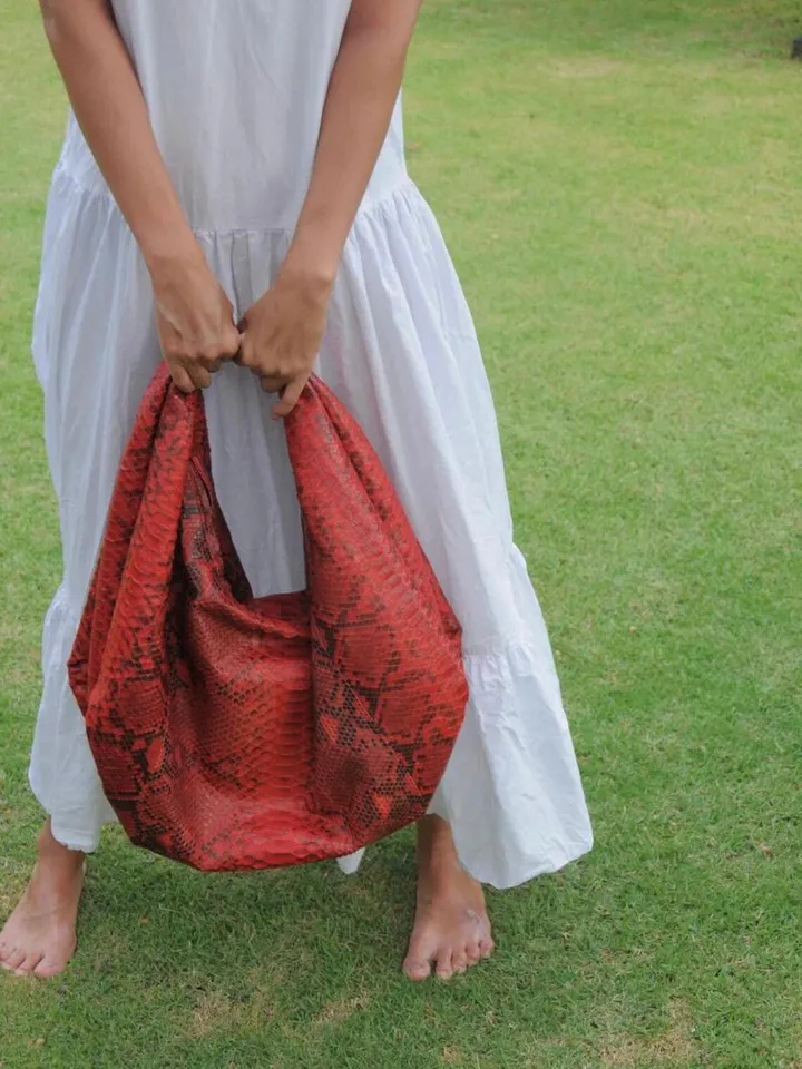 Big Soft Hobo Classy Sport Woman Bag | Purse Genuine Python Skin | Python Skin Products | Red Big Elegant Leather Designer Soft Bag Snake