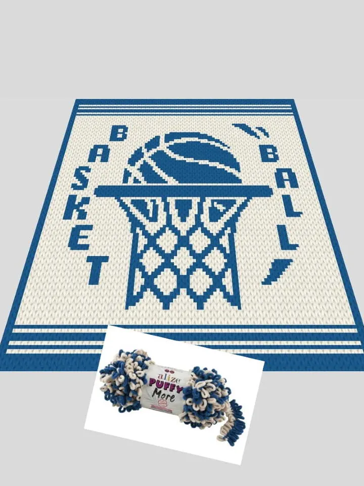 Loop yarn Finger knitted Basketball Themed blanket pattern