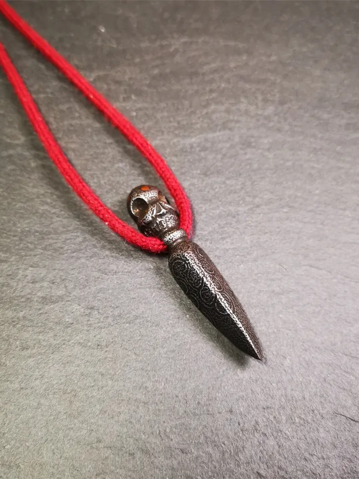 Gandhanra Handmade Skull Phurba Amulet,Kila - Dorje Phurba,Tibetan Budhist Ritual Implement Pendant,Made of Cold Iron,2.24"