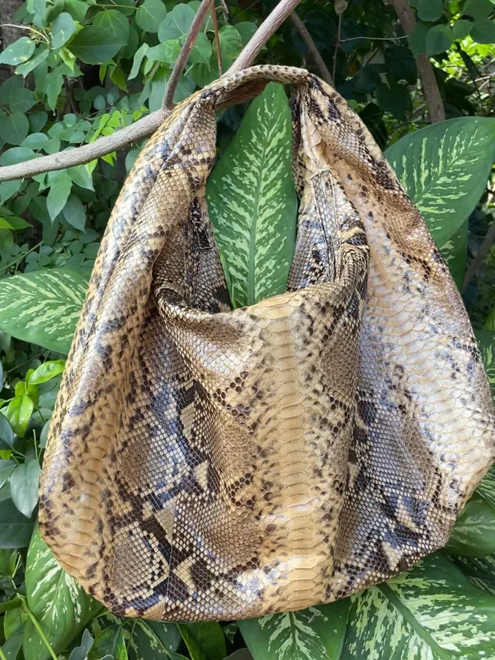 Big Soft Hobo Classy Sport Woman Bag | Purse Genuine Python Skin | Python Skin Products | Beige Big Elegant Leather Designer Soft Bag Snake