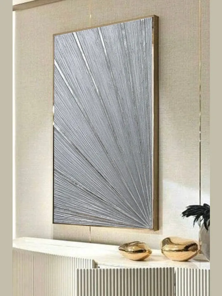 Glittery Silver Painting Textured artwork Abstract Wall Art with crystals Silver wall decor by Juliya JC