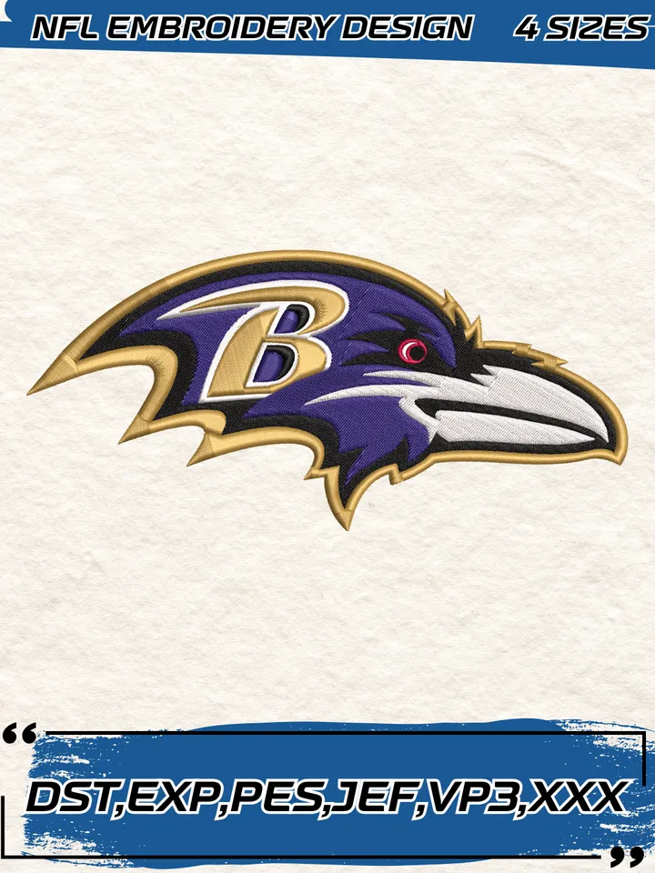 Baltimore Ravens Embroidery Design,NFL Logo Embroidery Design,Machine Embroidery Design File,4 Sizes, Digital Download