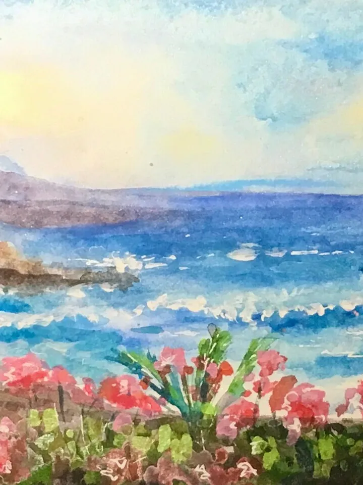 Tenerife,Canarias original watercolor panoramic painting,Teide mountain,Puerto de la Cruz beach,holiday islands memory,unique handmade gift.