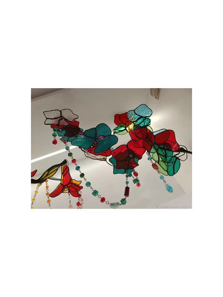 3D Tricolor Stained Glass Branch, 3D Tricolor Branch, 3D Stained Glass Branch, Tricolor Stained Glass Twig, Artistic Glass Floral Branch, Three-Tone Glass Flower Stem, Handmade 3D Glass Composition