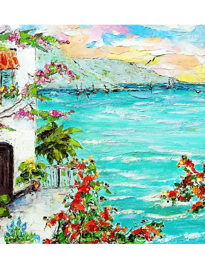 Sorrento Painting Italy Original Art 16x20 Italy Amalfitan Seaside Coast Painting Panorama Blooming Marina Southern Sorrento Art