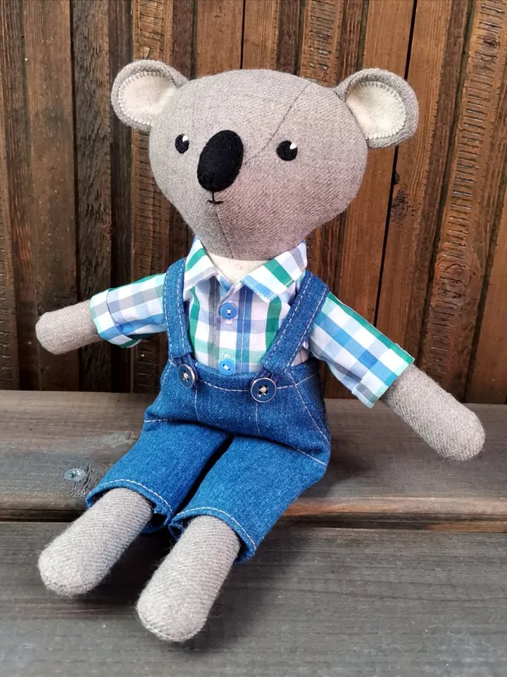 Gray koala boy, handmade plush doll, stuffed koala toy, fabric soft doll