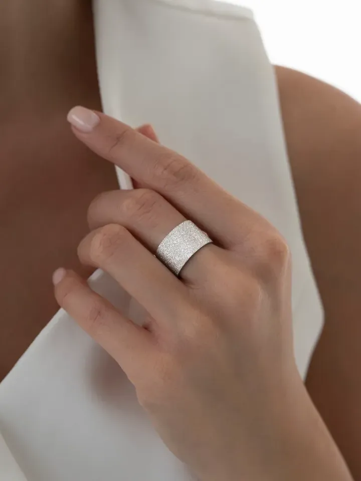 Ring silver 925 women's, wide, glitter effect