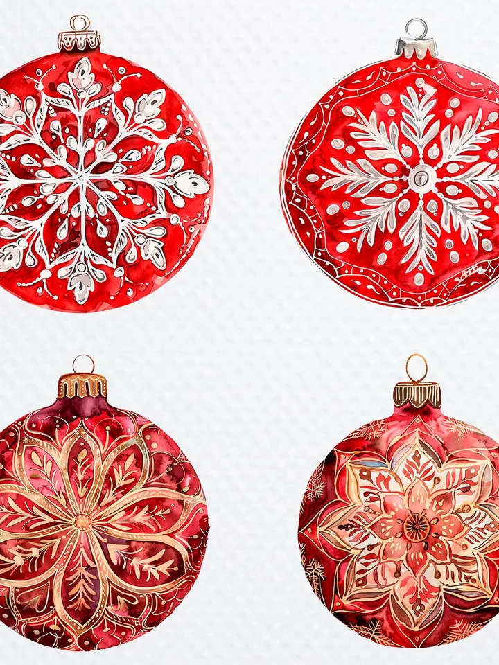 20 Red Bauble PNG Bundle, Christmas Bauble Printable Watercolor clipart for sublimation, Digital download, High Quality, Paper craft