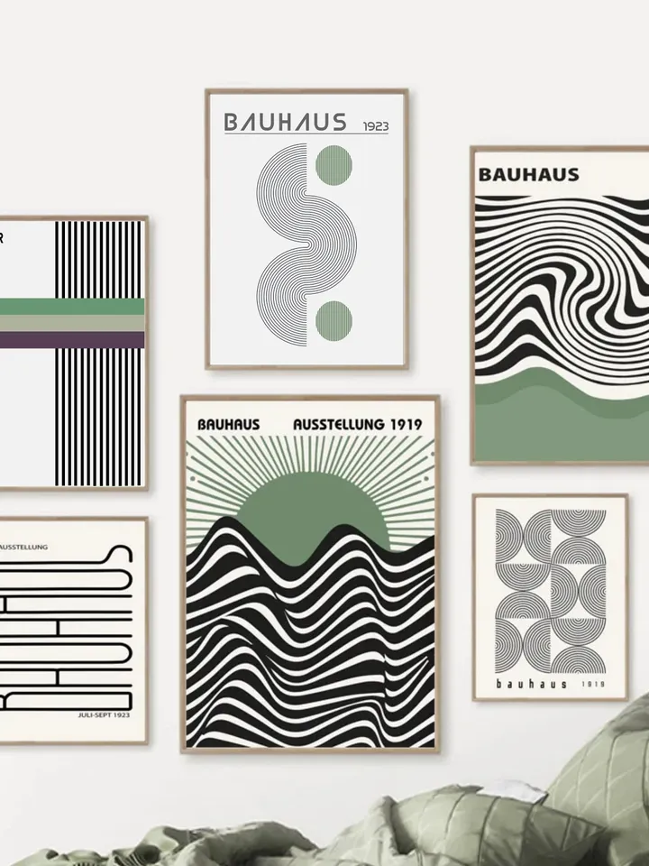 Bauhaus poster set of 18, premium printable, wall art prints, mid century modern, minimalist abstract geometric bundle, digital download art