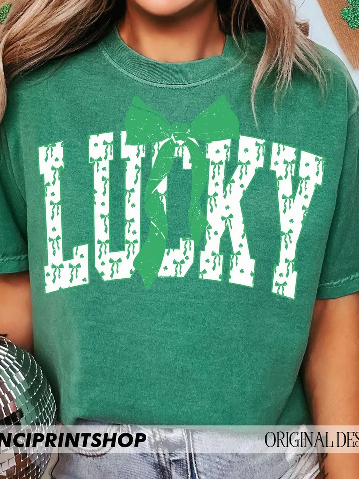 Coquette Lucky png, Bow Lucky png, Varsity Lucky png, Green Bow png, St Patrick's Day PNG, Coquette St Patrick's Day PNG, Lucky, Green Day
