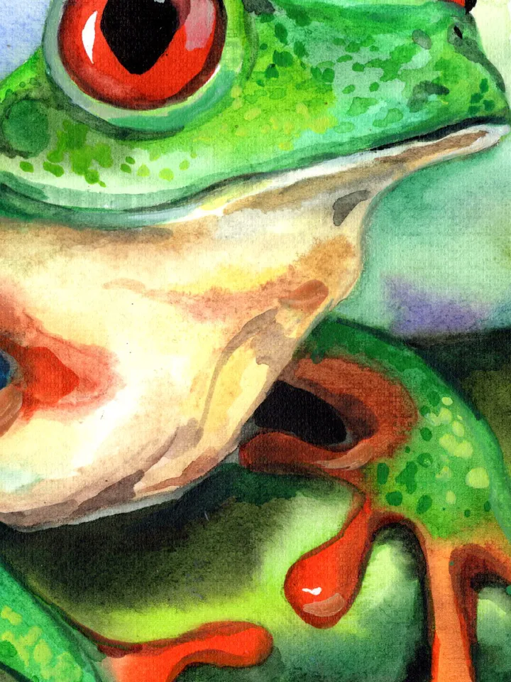 Green frog Original watercolor, frog painting, wall decor, 8x11 in handmade art by Anne Gorywine