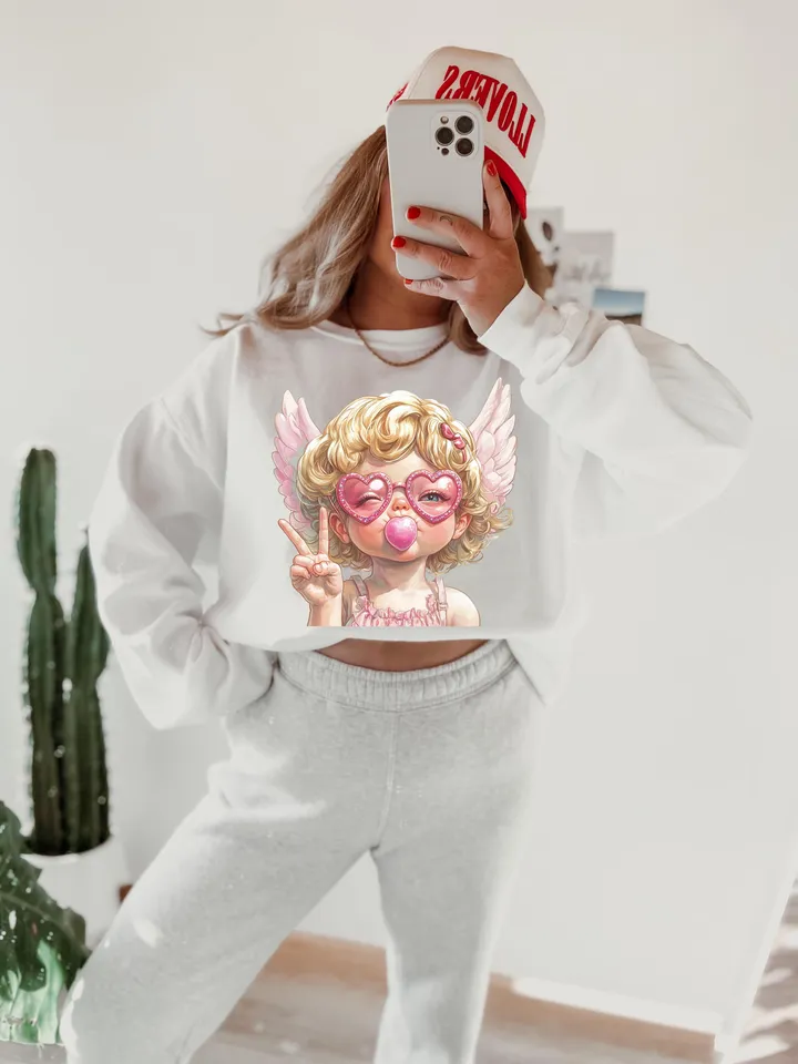 Retro Cupid Valentines Day Blowing Bubble PNG, Vintage Valentines Day png, Funny Cupid With Sunglasses png, Valentines Day png, Cupid png
