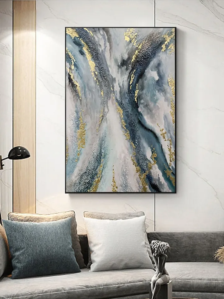 Large Gold leaf Abstract Painting,Original Blue Abstract Painting,Large Painting on Canvas,Large Abstract Art,Office Wall Decor,Wall Art