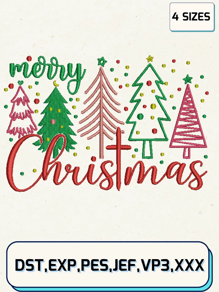 Merry Christmas Embroidery Designs,Christmas Embroidery Designs,Machine Embroidery Files,4 Sizes