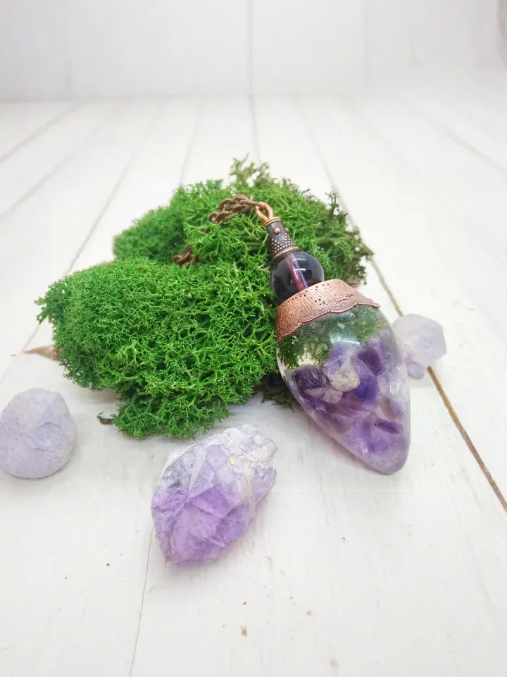 Terrarium pendulum necklace Amethyst pendulum necklace Orgone dowsing pendulum Violet Flame necklace