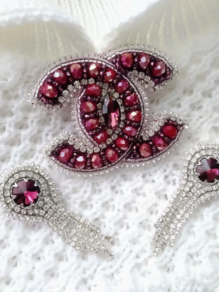 Handmade crystal brooch with earrings for women, valentines gift for her, Christmas gifts, bridesmaid gift, gift for mom