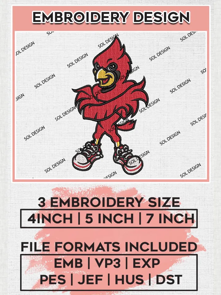 NCAA Louisville Cardinals Mascot Logo Machine Embroidery Design, NCAA Louisville Cardinals Embroidery Design Design files, NCAA Team Embroidery Designs, NCAA Machine Embroidery Designs, Digital Download