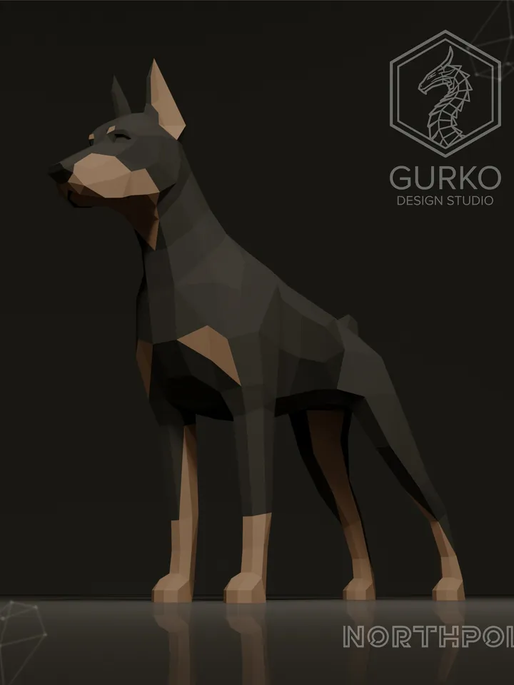 Doberman Papercraft, Dog, Digital Template, PDF Download, Gurko, 3D Low Poly, Pepakura, Origami Sculpture, Paper Party Decoration, DIY Gift