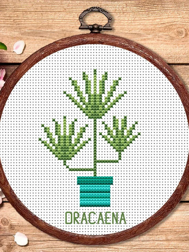 Dracaena Cross Stitch Pattern, Flower Cross Stitch Pattern, Embroidery Dracaena Flowers xStitch, Potted Flowers Cross Stitch Pattern #flw004