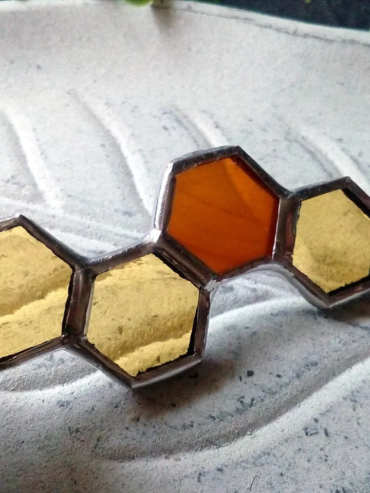 Honeycomb glass necklace, stained glass honeycomb, honey bee decor, bee art, honey bee jewelry, bee lover gift,