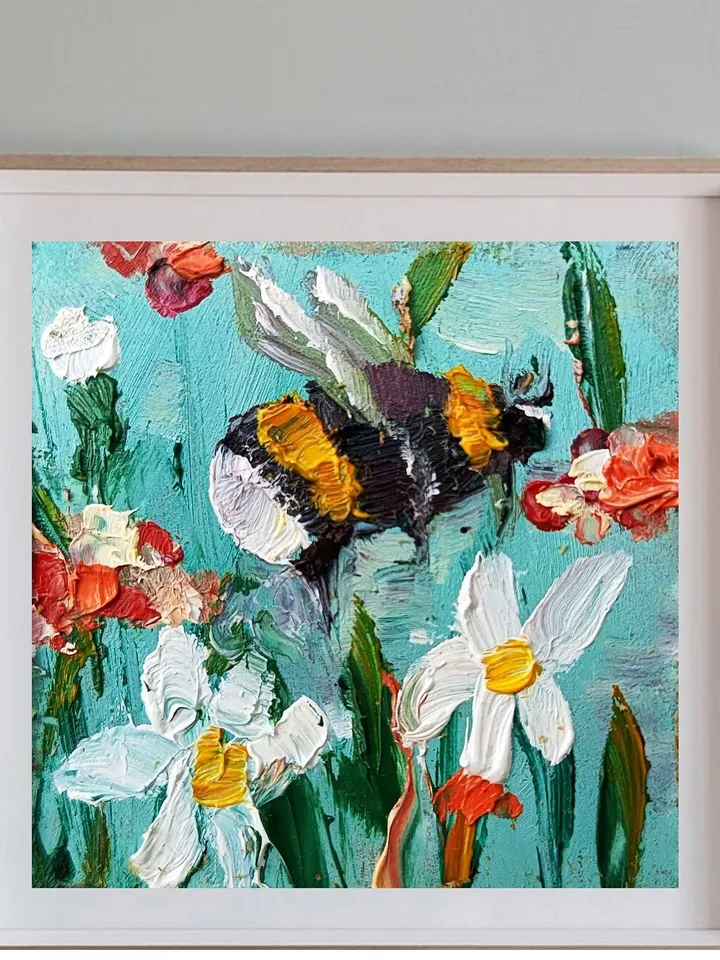 Bumblebee Painting Dollhouse Original Art Mini Painting Miniature 2x2 Small original Oil painting Honeybee Artwork by ArtProkopaloSv