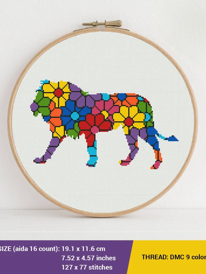 Bundle of 3 Elephant, Lion, Rhino Cross stitch pattern | Embroidery Pattern | Instant Download | Embroidery Designs