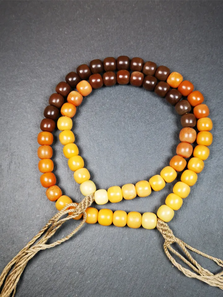 Gandhanra Handheld Tibetan Bracelet Mala,Couple Set Prayer Beads, Corypha Linn Seed Beads,Diameter 0.4&quot;,Gradient Color