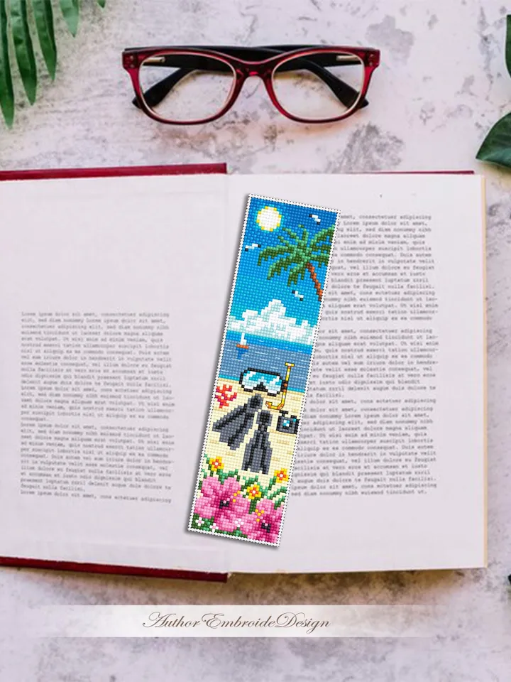 Beach bookmark cross stitch pattern PDF download Summer cross stitch chart, Sea bookmark pattern digital PDF, Beach life Hawaii #B435