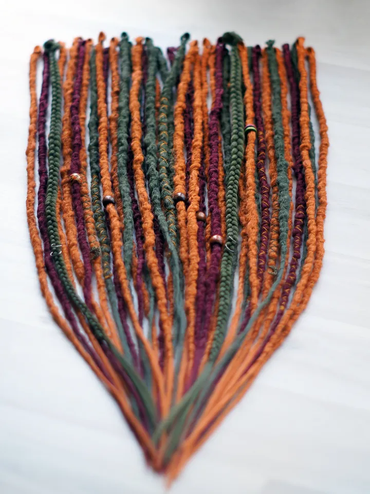 Bohemian Ginger Dreadlocks Earthy Red Green Faux Locs with Bead Thread Details Single or Double Ended Handmade Boho Hair Extensions