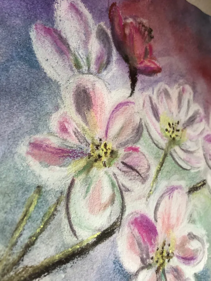 Apple tree blooming original watercolour and soft pastel painting hand painted modern painting wall art 8x11 inch