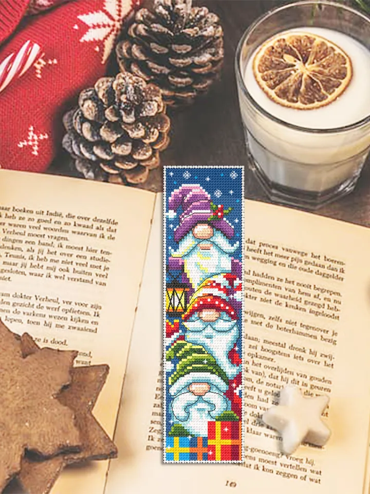 Gnome bookmark cross stitch pattern download PDF Christmas gnome cross stitch chart, Funny handmade bookmark digital PDF Gnome pattern #B101