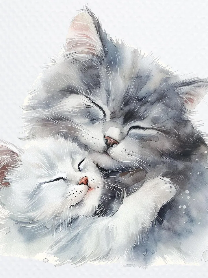 16 Cat and Kitten PNG Bundle, Kitten Love Printable Watercolor clipart, High Quality PNGs, Digital download, Paper craft, junk journal