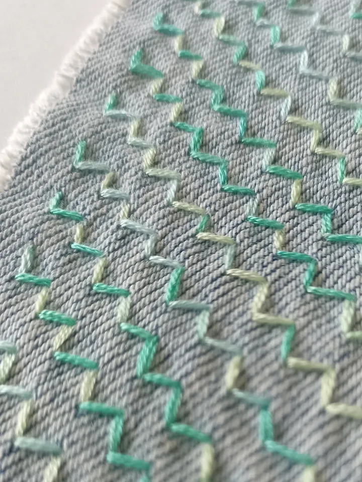 Sashiko patch hand sewn from recycled denim.
