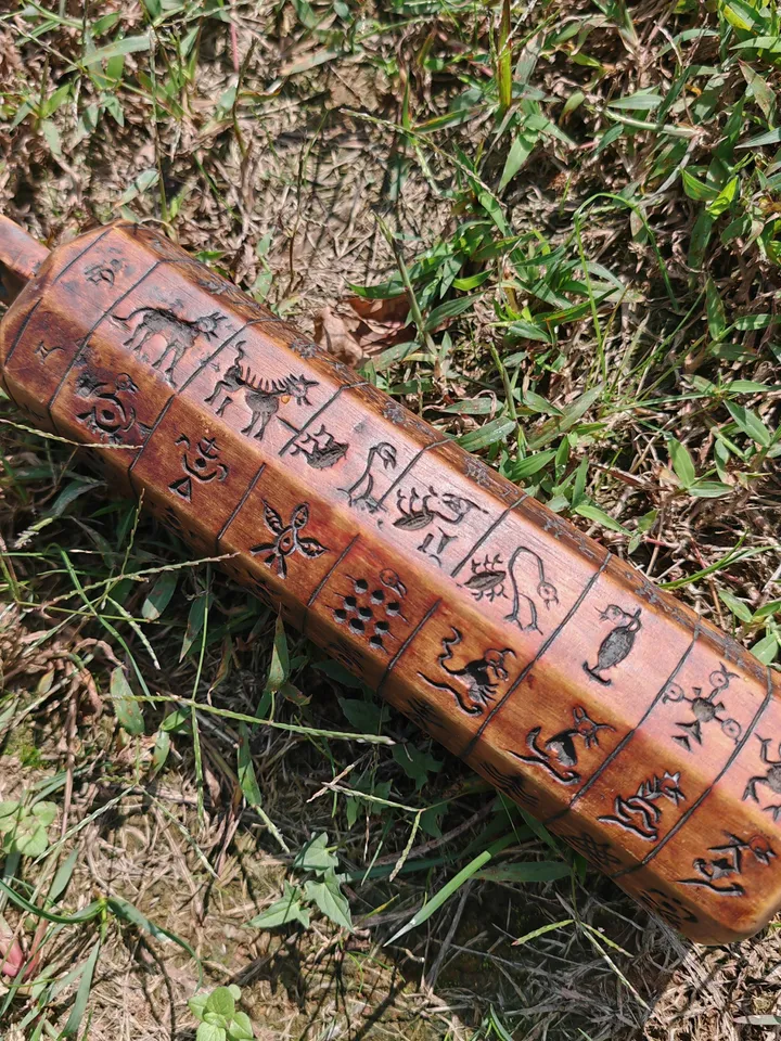 Gandhanra Antique Tibetan Buddhist Zanpar Wooden Mold Stick,Dharma Ritual Plate,Intricately Carved Esoteric Ritual Objects and protectors